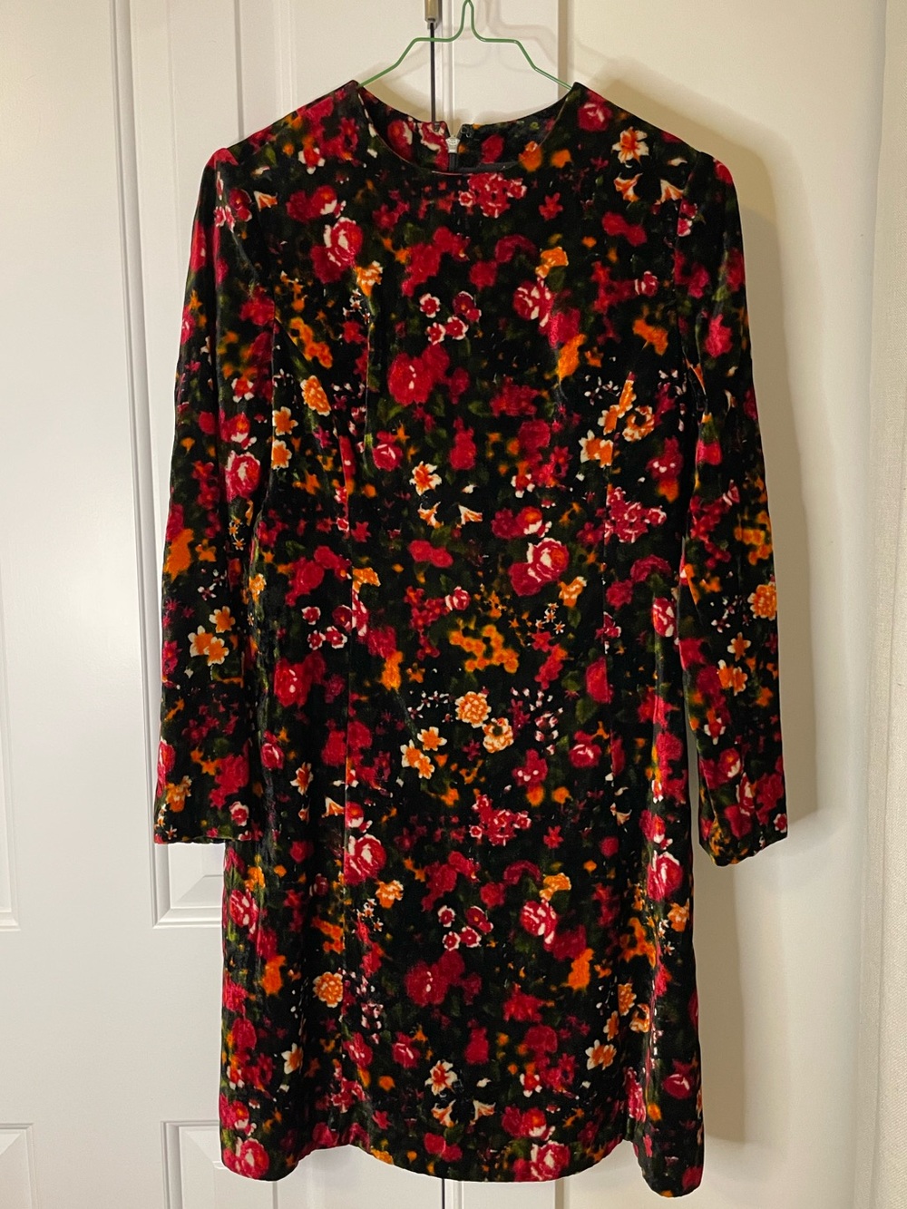Vintage 60s/70s Floral Black Velvet Mod Mini Shift Dress XS